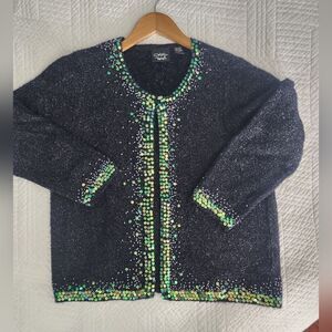 Christina Rotelli cardigan sweater set sequined collar Christmas holidays artsy